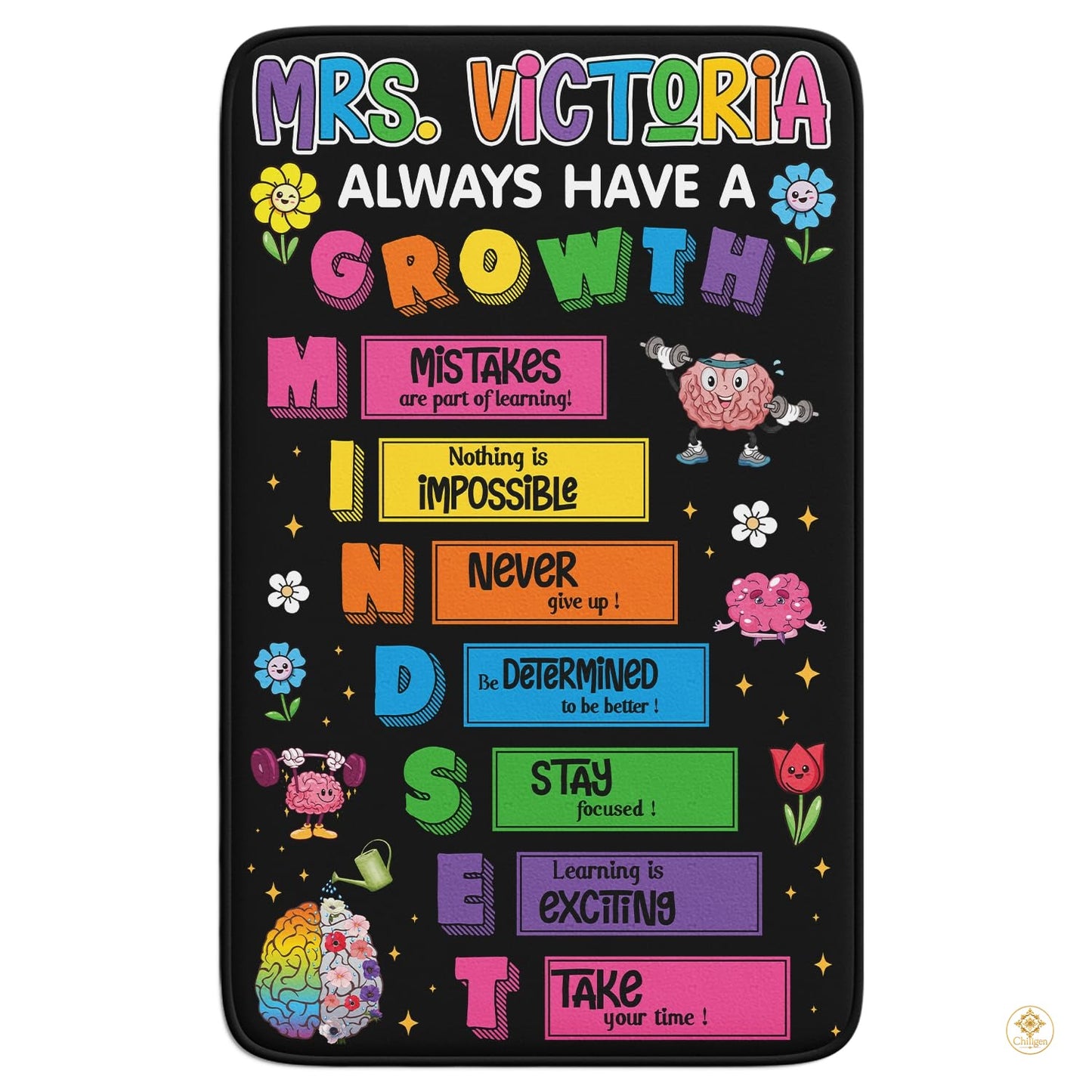 Custom Welcome Mat with Notebook Design and Teacher Name