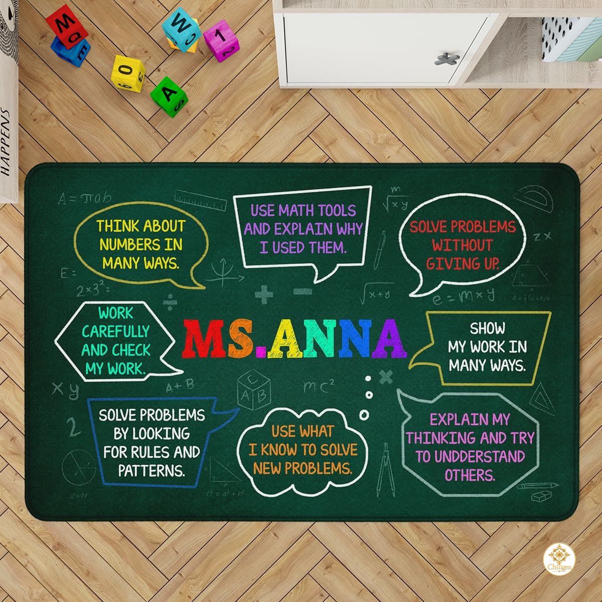 Custom Mathematics Education Rug for Classroom and Playroom - Math D2 / 3' x 5' (Rectangular)