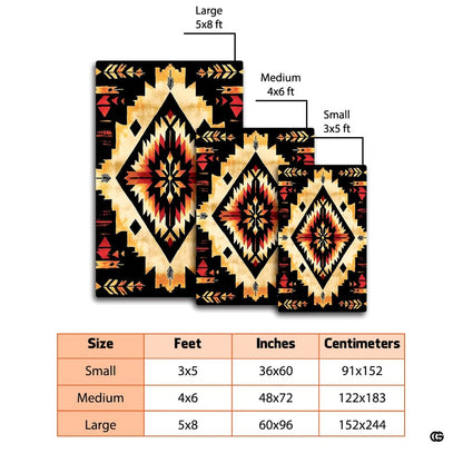 Overhead view of southwestern geometric area rug showcasing serrated stepped edges and tribal arrow bands. - thumbnail image 2 of 7