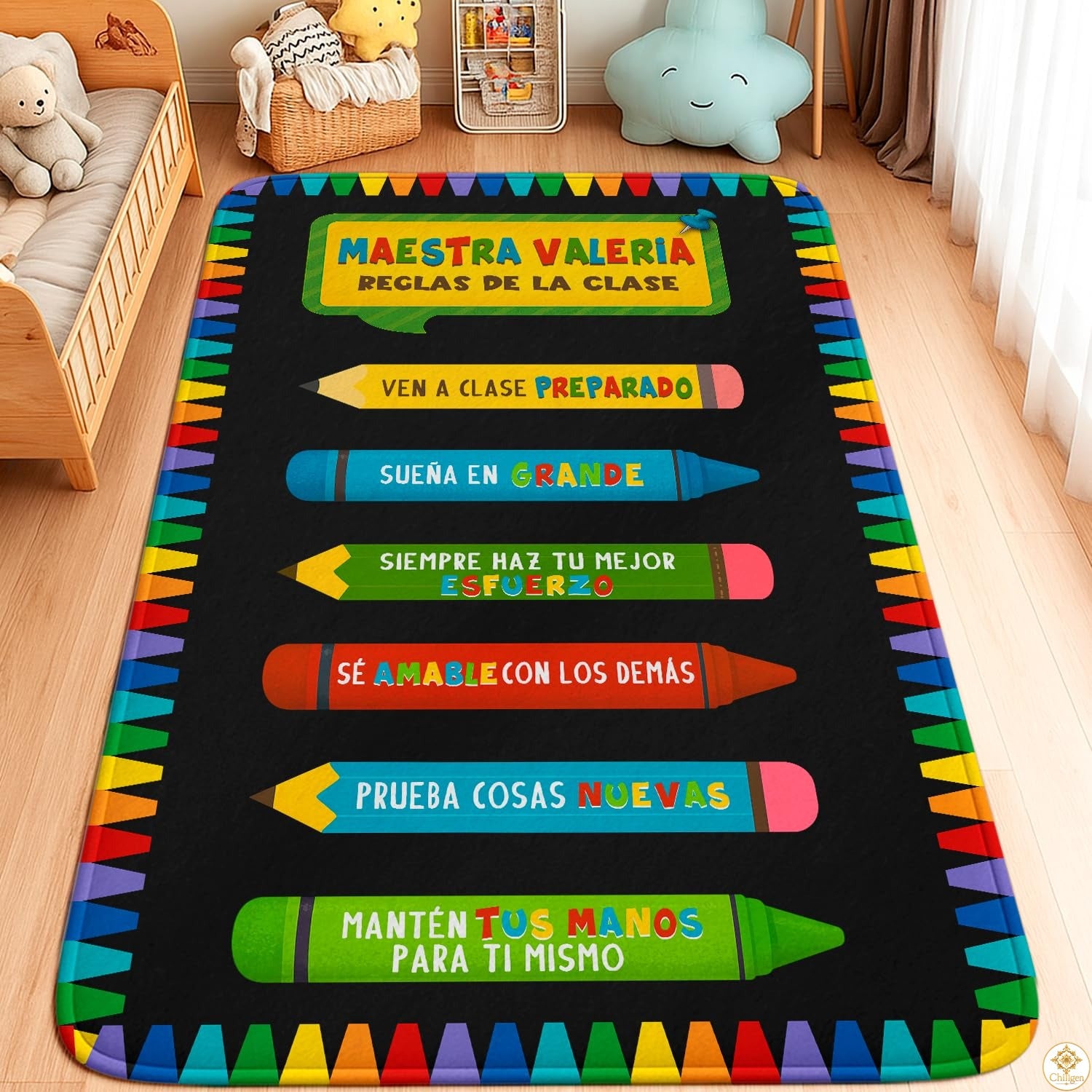 Custom Spanish ABC Classroom Rug for Learning and Play