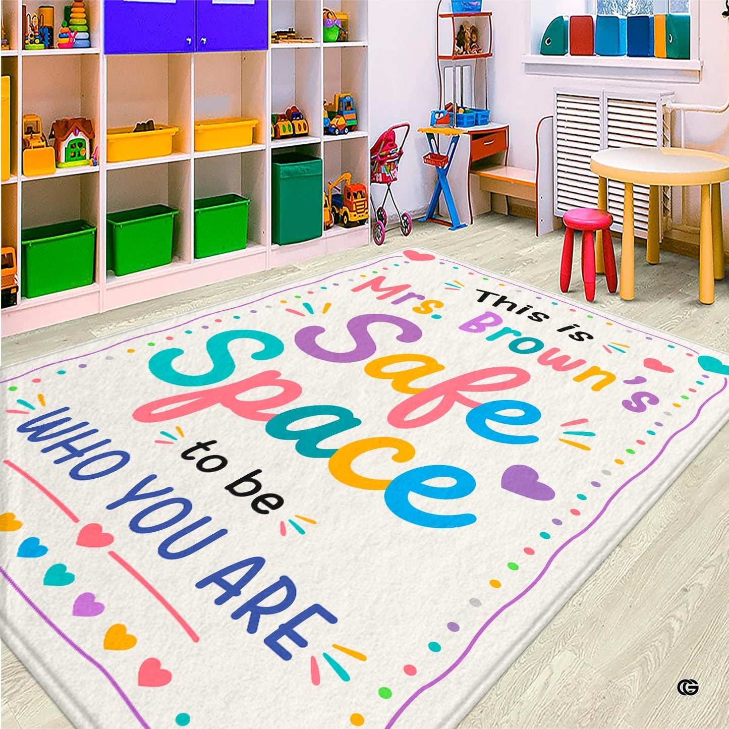 Personalized Calming Corner Rug for Classroom, Custom Teacher Name Reading Corner Rug, Emotions Feelings Carpet, Soft Fluffy Calm Corner Decor for School Reading Nook (Space to be Yourself)