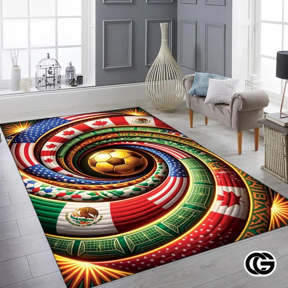 Personalized Soccer 2026 Area Rug with Golden Trophy - D1