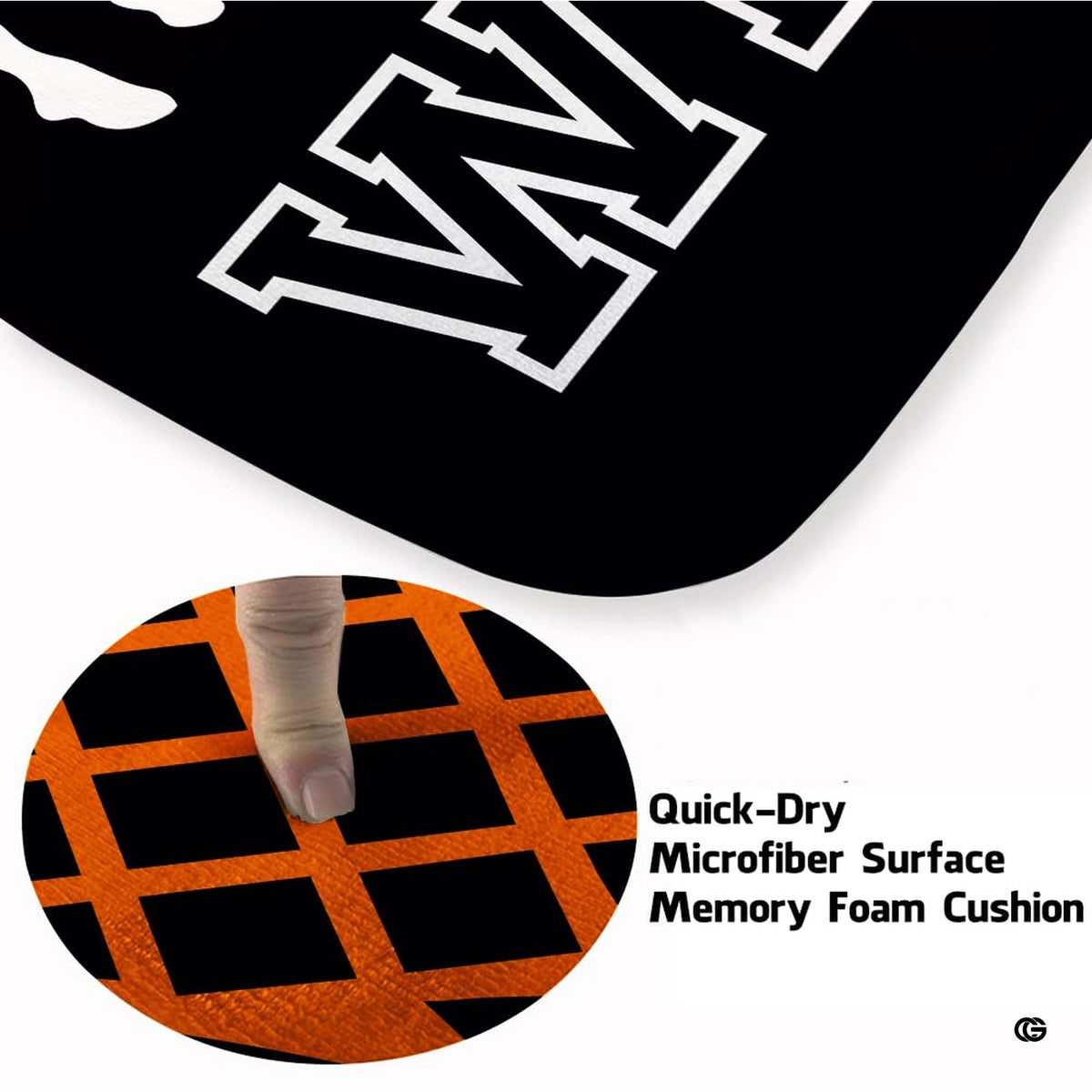 Black and white graphic area rug style with orange decorative accent hoop net graphic in a game room setting. - image 3 of 7