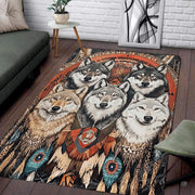 Living room seating setup featuring the tribal wolf pack dreamcatcher southwest rustic area rug - thumbnail image 1 of 7