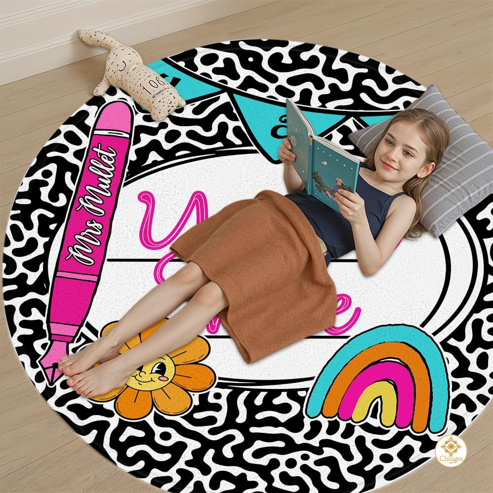 Custom Educational Welcome Mat with Notebook and School Bus Details