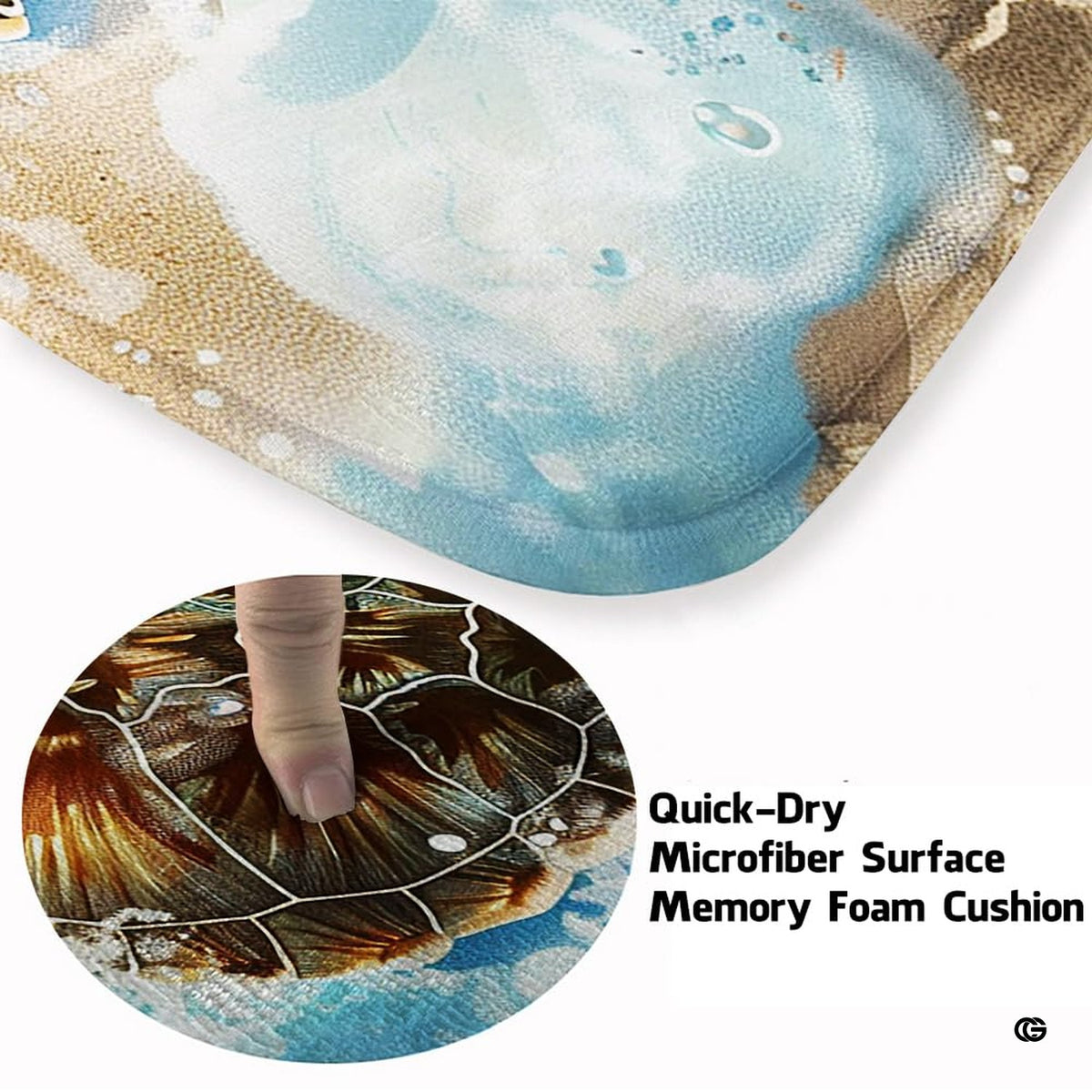 Close up texture detail showing soft pile surface and stitching of sea turtle area rug. - image 3 of 7