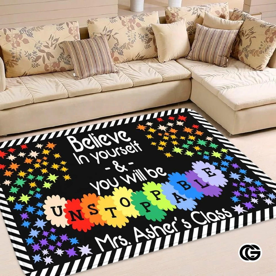 Colorful Handprints Welcome Mat for Classroom and Kids Room - Believe