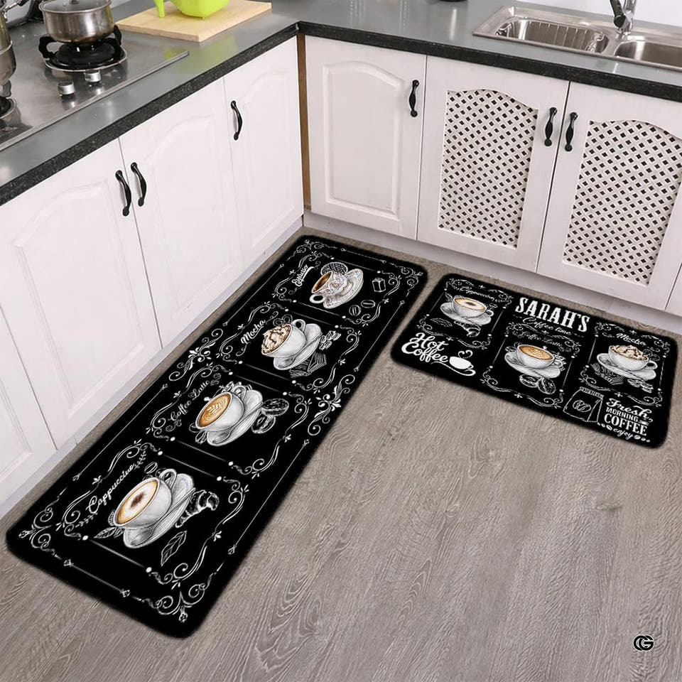 Coffee bistro chalkboard cups latte art area rug in primary perspective