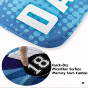 Detailed view of halftone dot-matrix graphic patterns in royal blue, white, and cyan on an area rug. - thumbnail image 3 of 7