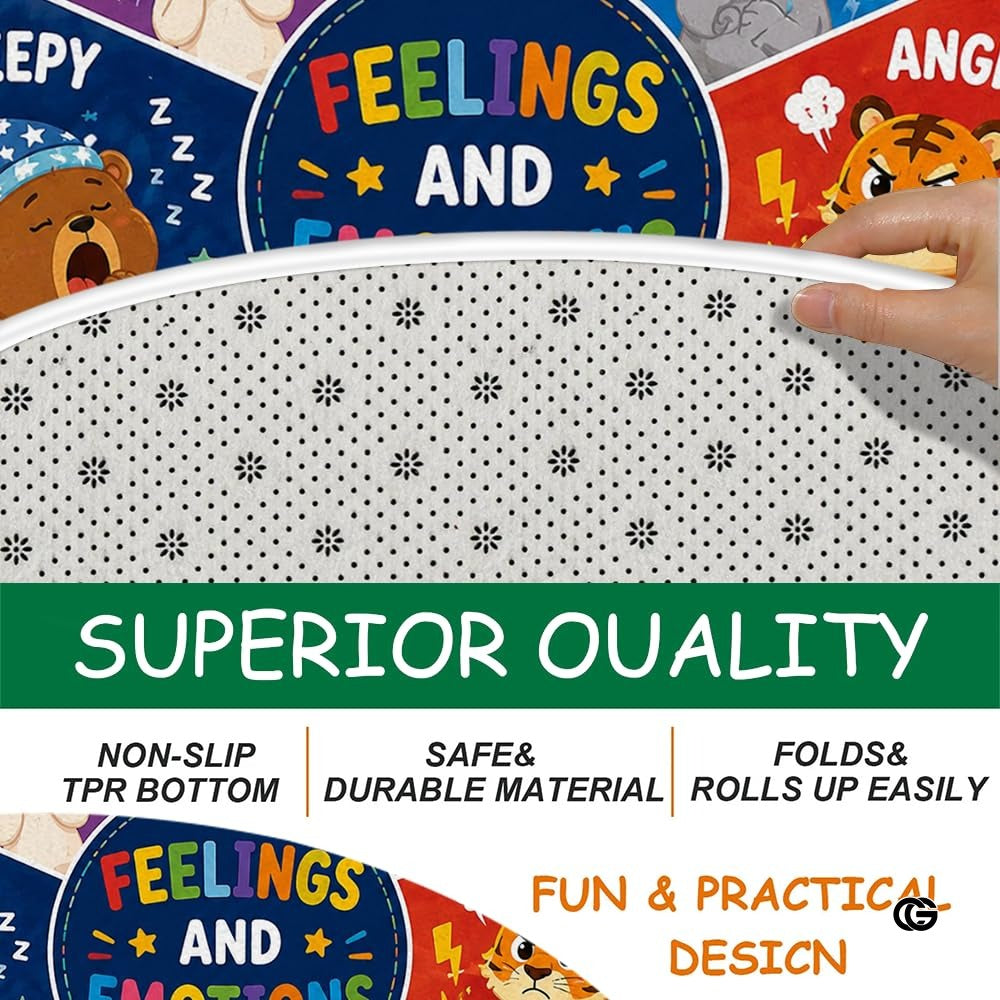 Wheel of Feelings and Emotions Round Rug, Educational Mental Health Rug for Classroom, Educational Animal Shape School Mat, Back to School Gift (Feeling 3)