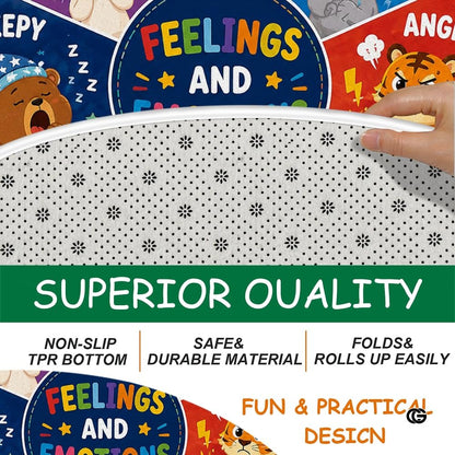 Wheel of Feelings and Emotions Round Rug, Educational Mental Health Rug for Classroom, Educational Animal Shape School Mat, Back to School Gift (Feeling 3)