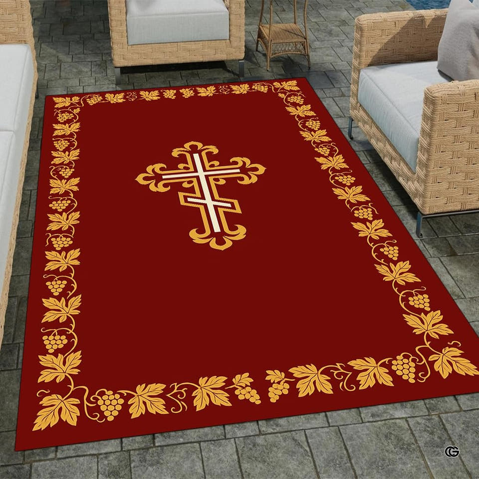 Custom Christian Rug with Name – Inspirational Faith Floral Area Carpet, Non-Skid Floor Mat for Bedroom, Living Room, Church Decor, Housewarming (Corss Faith 07)