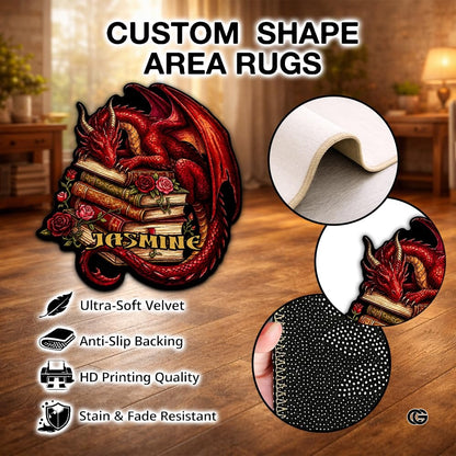 Custom Dragon Shaped Area Rug, Personalized Library Western Dragon Shaped Floor Mat Book Rug, Non-Slip Reading Room Carpet for Living Room, Bedroom, Dorm, Kids Room, Fans Lover (D1)
