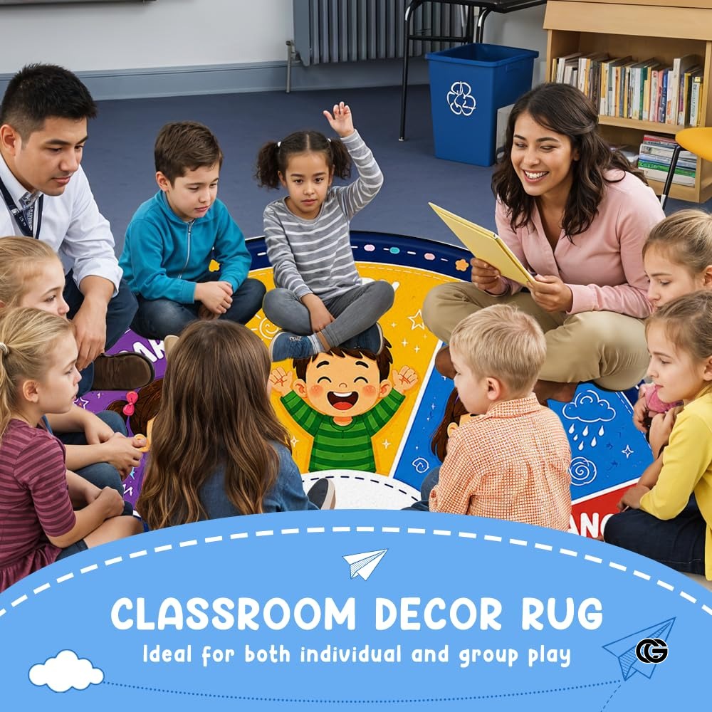 Wheel of Feelings and Emotions Round Rug, Educational Mental Health Rug for Classroom, Educational Animal Shape School Mat, Back to School Gift (Feeling 2)
