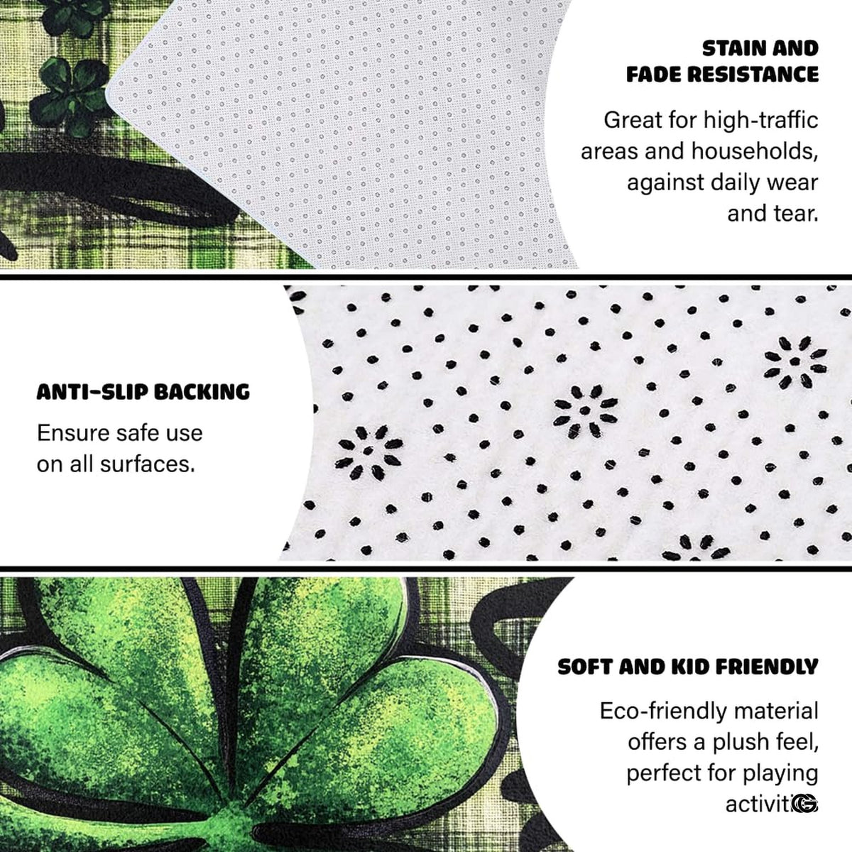 Non-slip rubber backing and bound edge stitching on lucky clover floor rug - image 4 of 8