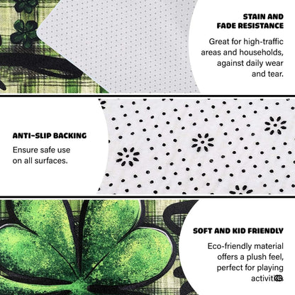 Non-slip rubber backing and bound edge stitching on lucky clover floor rug - thumbnail image 4 of 8