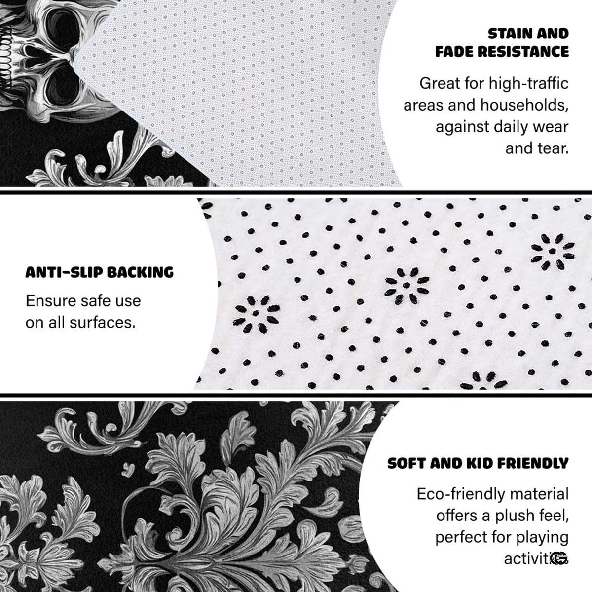 Size proportion guide showing small 3x5, medium 4x6, and large 5x8 area rug dimensions - image 4 of 8