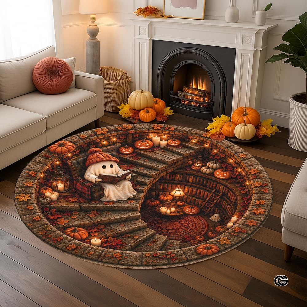 Personalized Halloween 3D Optical Illusion Ghost Round Rug
