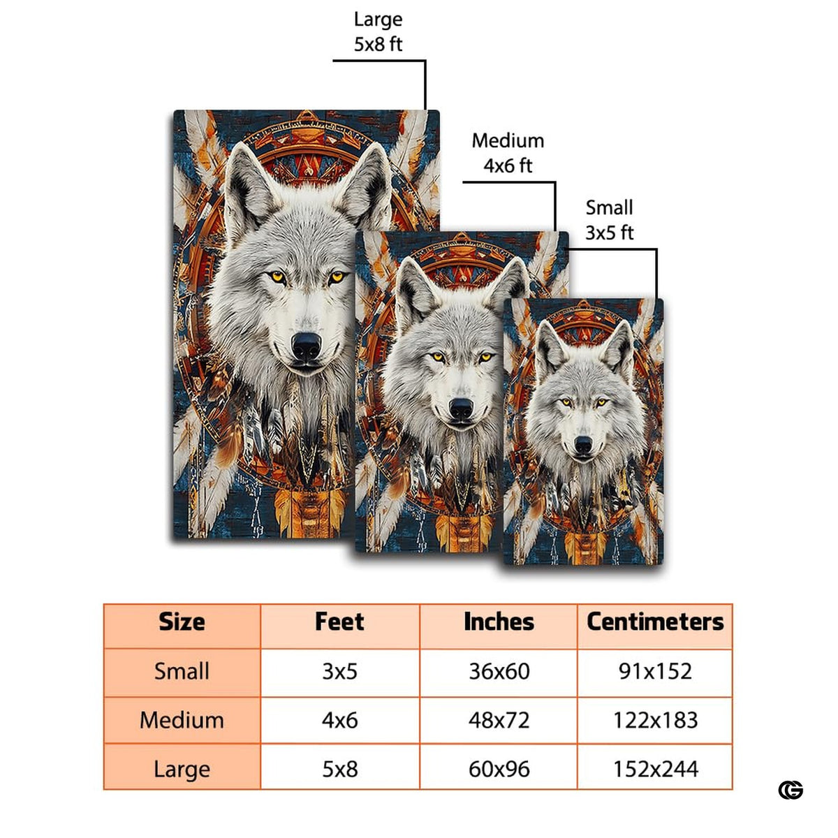Mockup display showing the white wolf dreamcatcher rug placed near living room furniture - image 2 of 7