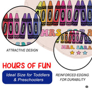 Overhead layout view of the round colorful classroom teacher area rug - thumbnail image 7 of 9