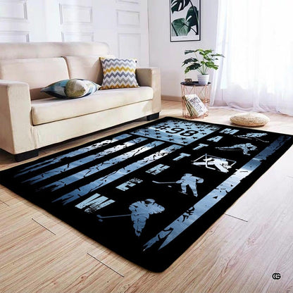 Close-up perspective of glacial blue crackle textures and dynamic player artwork on a sports flag rug. - thumbnail image 4 of 7