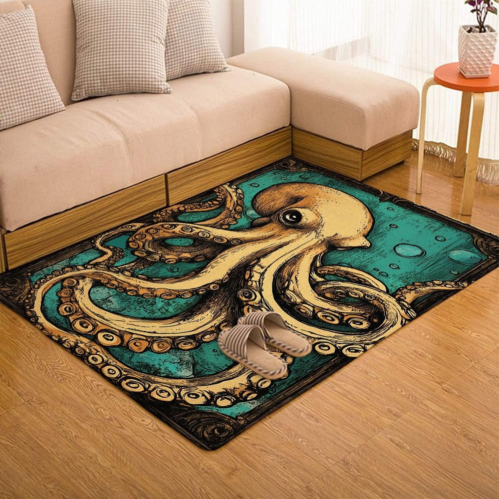 Custom Octopus Welcome Mat with Coastal Theme and Vintage Style
