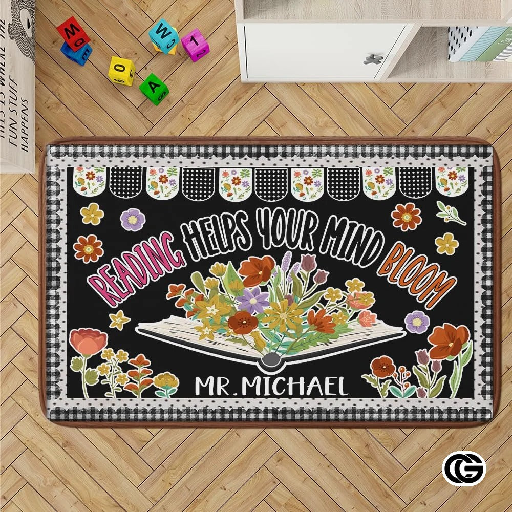 Custom Handprints Welcome Mat with Colorful Design and Text - Reading