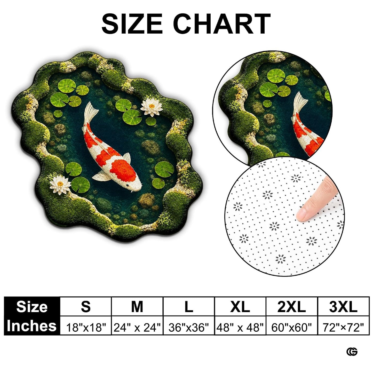 Custom Japanese Koi Fish Shaped Area Rug, Personalized 3D Optical Illusion Koi Pond Lotus Non Slip Washable Shaped Floor Mat, Fish Pond Rugs for Bedroom Living Room Decor (1, D1)