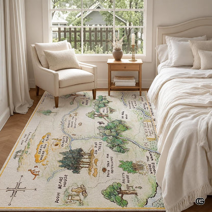 Custom Hundred Acre Wood Map Welcome Mat for Kids Room - Multi Color / 2' x 3' (Rectangular)