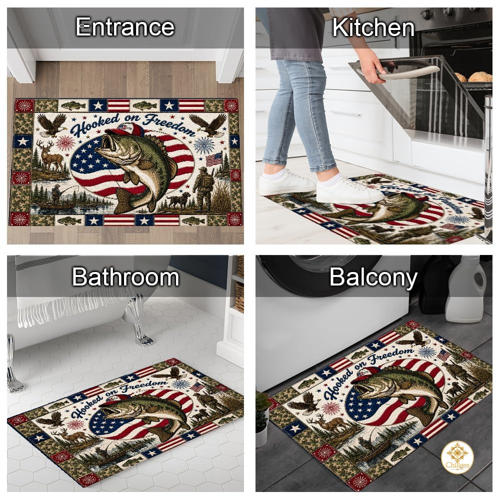 Personalized Hunting Doormat with Custom Family Name and Flag - D5