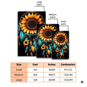 Sunflower kitchen floor mats design showing leopard print floral center and hanging beaded charms. - thumbnail image 2 of 7