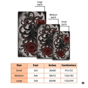 Artistic octopus tentacles wrapping blooming red roses over smoky background rug. - thumbnail image 5 of 7