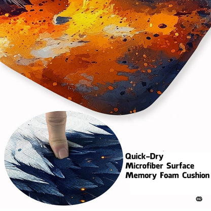 Fiery orange and watercolor paint splatter detailing across a dark slate background rug. - thumbnail image 3 of 7