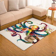Soft low-pile microfiber surface texture on rainbow watercolor octopus sports area rug - thumbnail image 3 of 7