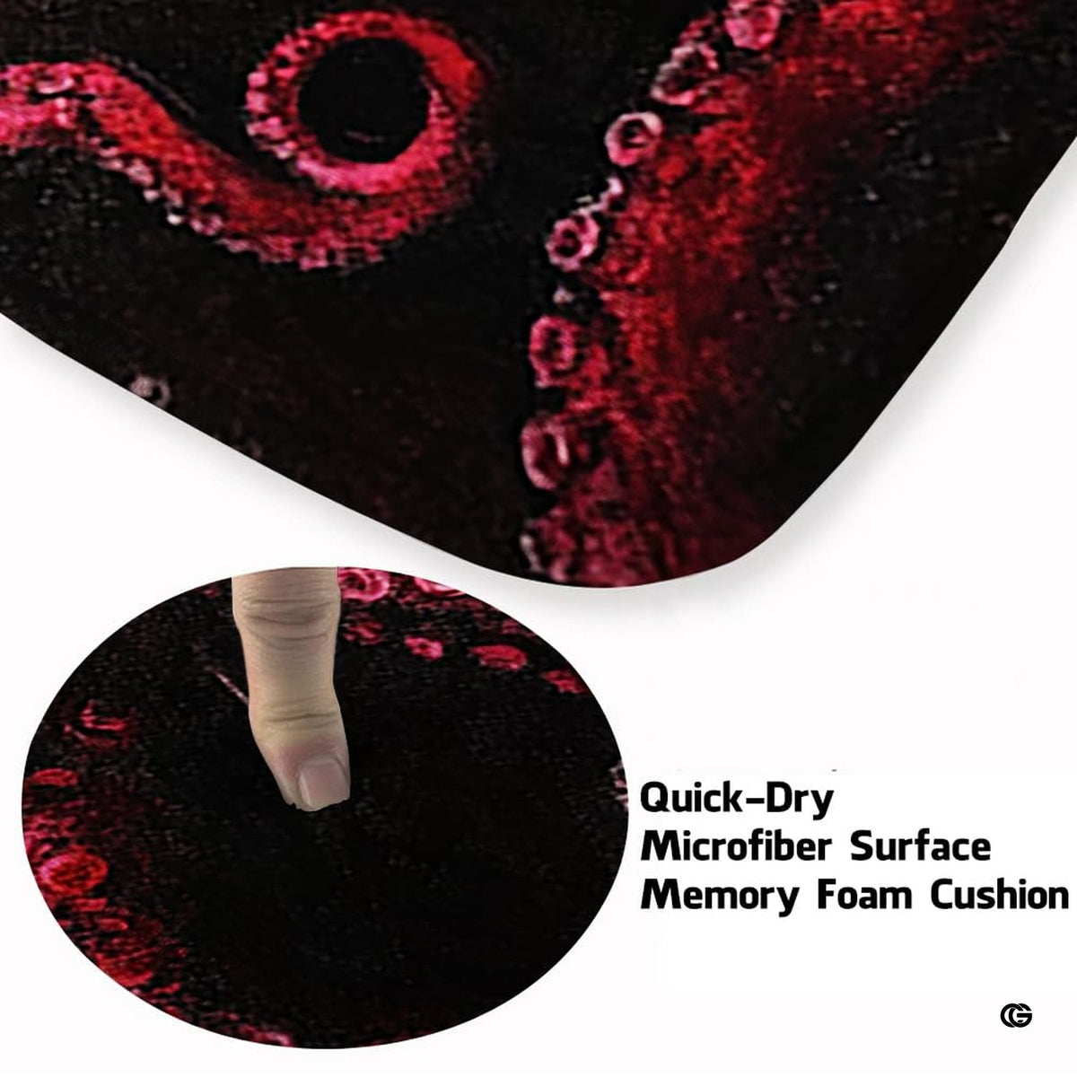 Soft low-pile microfiber surface texture on crimson kraken octopus rug - image 3 of 7
