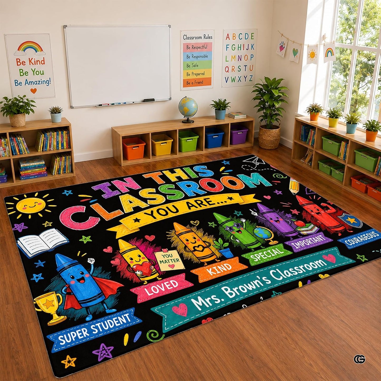 Personalized Teacher Classroom Rug, Custom Back to School Welcome Mat with Name, Kindergarten Preschool Elementary Decor, Composition Notebook Carpet (A13)