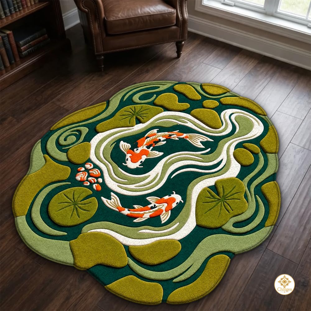 Custom Koi Pond Welcome Mat for Front Door and Entryway