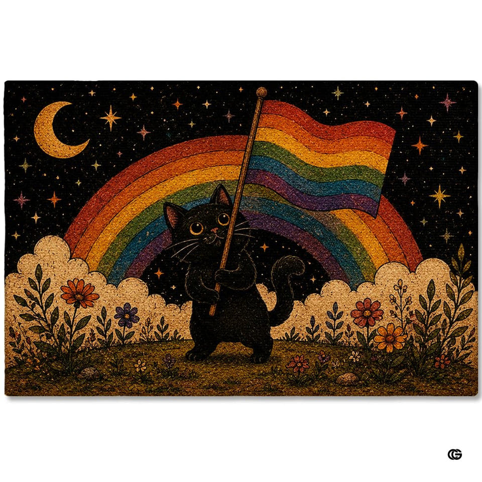 Personalized Pride Rainbow Doormat, LGBTQ Welcome Mat, Inclusive Front Porch Decor, Colorful Entryway Rug, Indoor Outdoor Floor Mat (Cat 2)