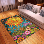 Retro psychedelic rug styled in living room interior decor with bohemian artistic accents. - thumbnail image 3 of 5