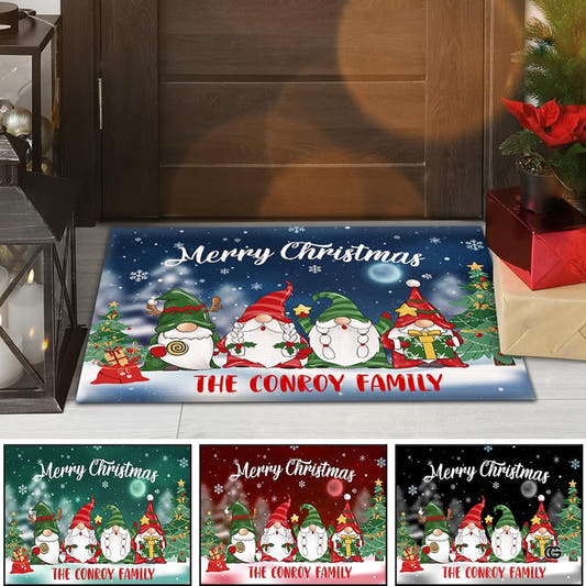 Christmas Gnomes Door Mats - Indoor/Outdoor, Personalized Holiday Mat