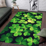 Lush green shamrock clover pattern living room area rug with vibrant emerald leaves