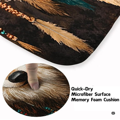 Close-up detail illustrating the wolf fur textures, beaded mandala, and microfiber pile - thumbnail image 3 of 7