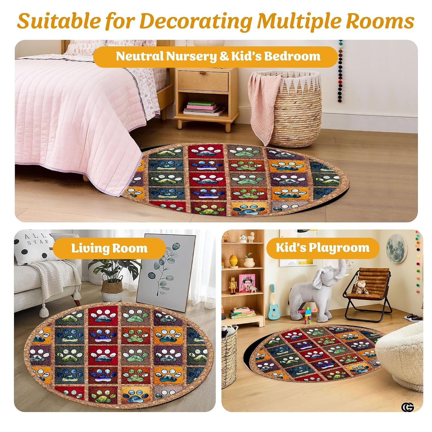 Custom Dog Paw Round Rug Patchwork Area Rug for Pet Lovers (1, A4)