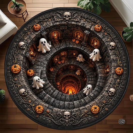 Personalized Halloween 3D Optical Illusion Ghost Round Rug (A06)