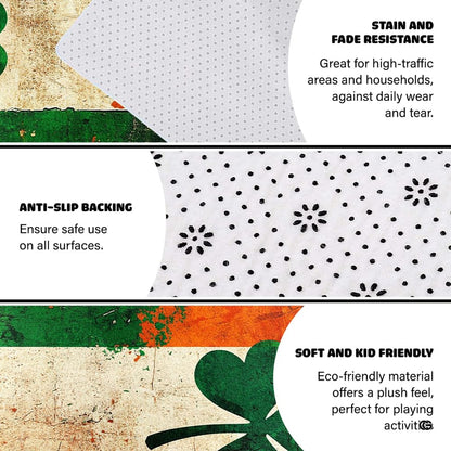 Non-slip rubber backing and bound edge stitching on shamrock Irish flag rug - thumbnail image 4 of 8