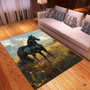 Close up texture detail showing soft pile surface and stitching of horse area rug. - thumbnail image 3 of 5