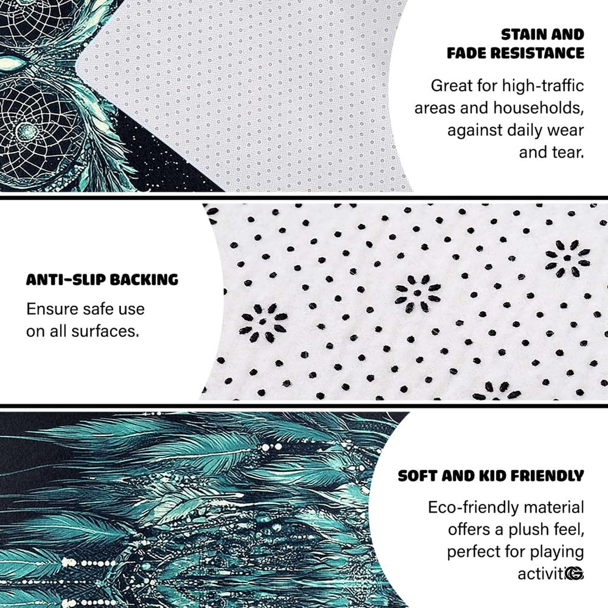 Enchanting owl motif floor rug anchoring creative studio lounge seating with vibrant cyan tones. - image 6 of 8