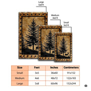 Dimension chart displaying size options for rustic deer hunting area rug. - thumbnail image 2 of 7