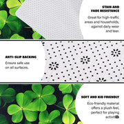 Non-slip rubber backing and bound edge stitching on green clover floor rug - thumbnail image 4 of 8