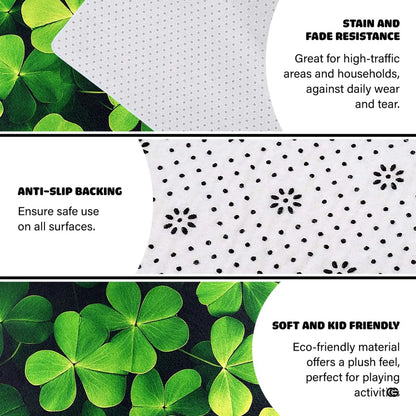 Non-slip rubber backing and bound edge stitching on green clover floor rug - thumbnail image 4 of 8